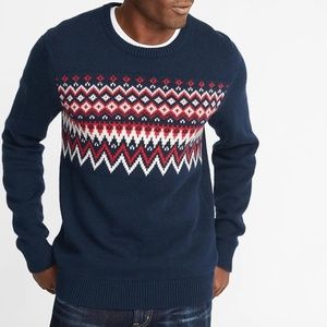 Old Navy Men's Blue Fair Isle Crew-neck Sweater